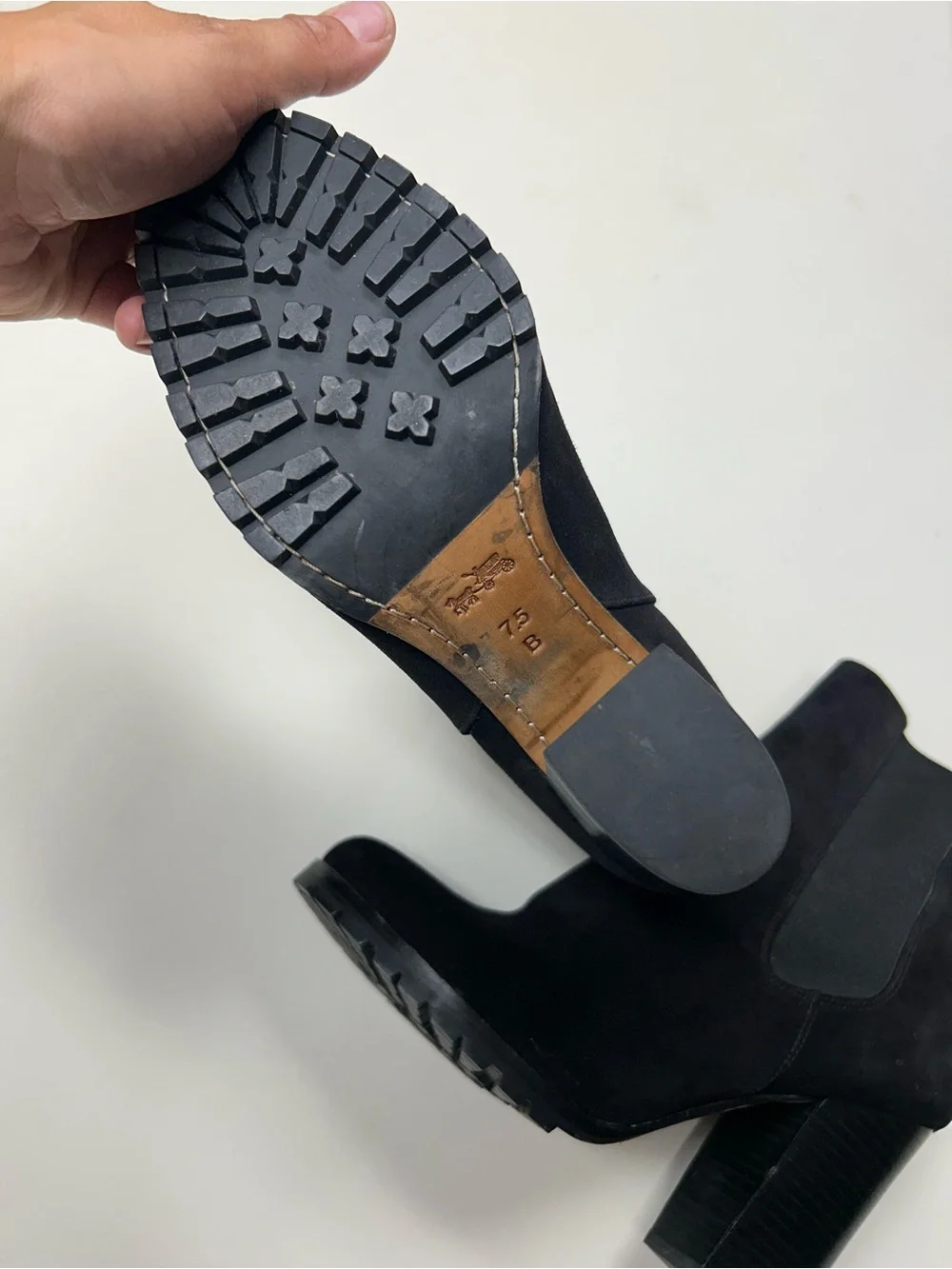 Coach Black Suede Block Heel Ankle Boots